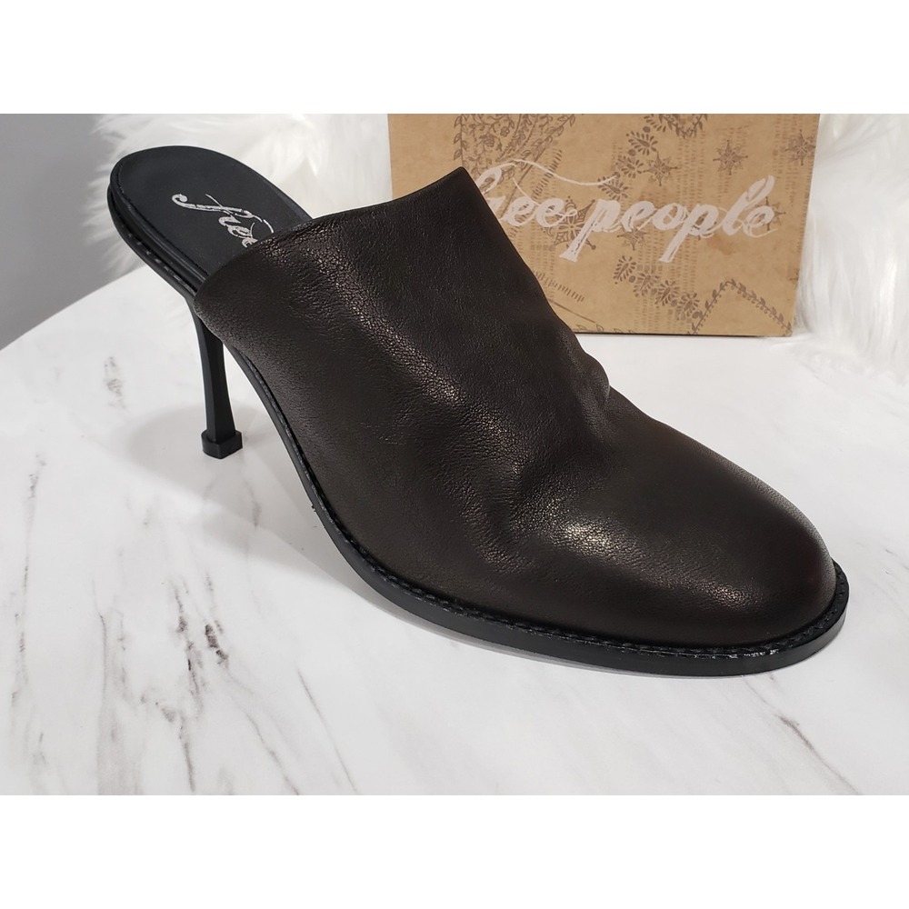 Free People Leather Mule Heels Pointed Toe Slip On Stiletto Pumps Boho LEILA‎
